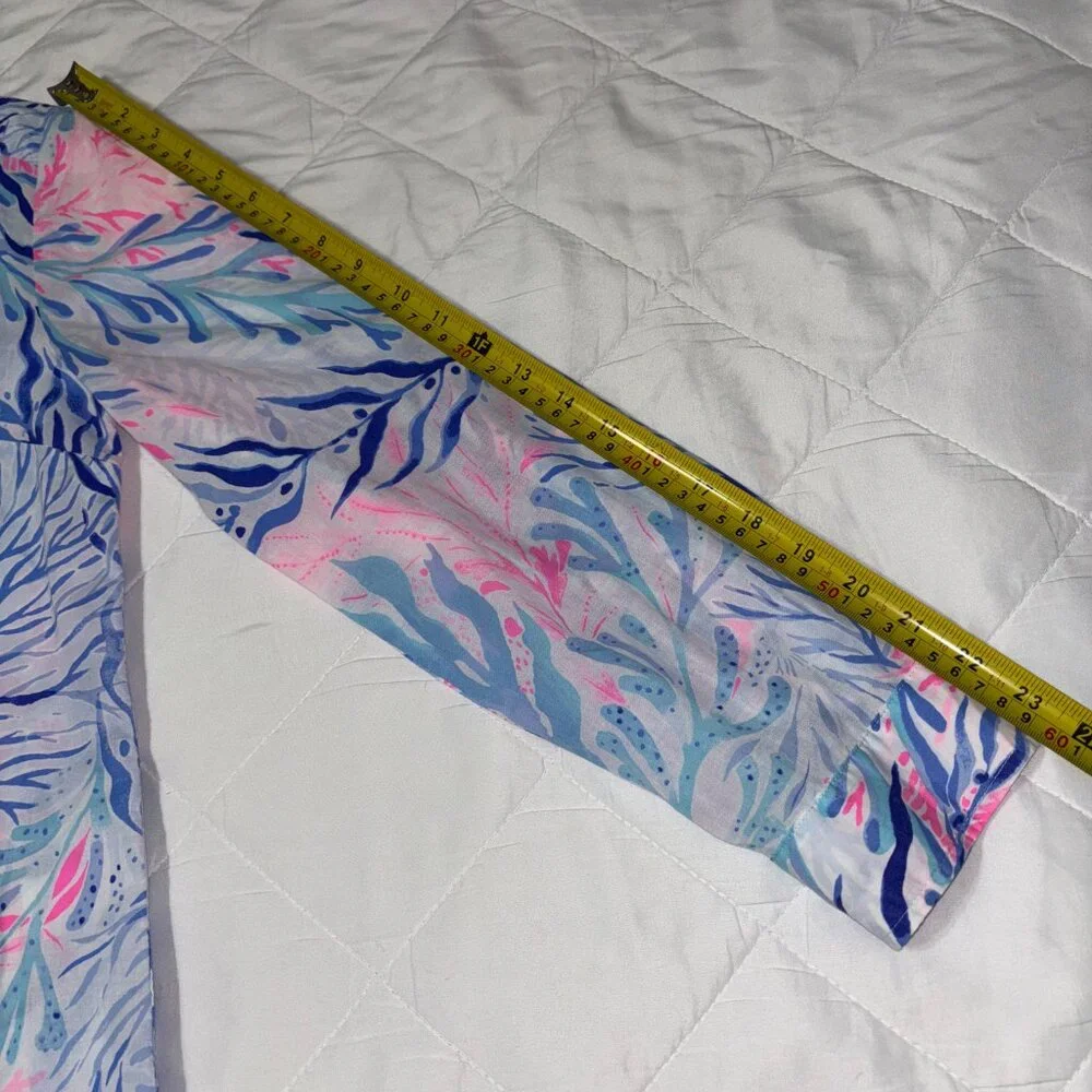 Lilly Pulitzer‎ Women’s S Cotton Tunic Top Button Front Pink Blue Tropical Print - Picture 11 of 11